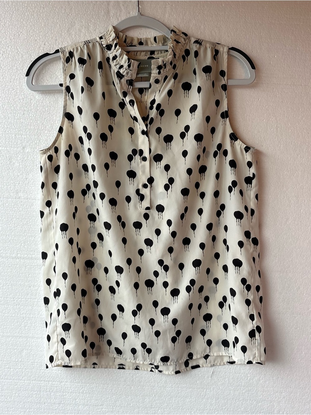 Maeve Anthropologie Polka‎ Dot Sleeveless Blouse Ruffle Collar Top Balloon